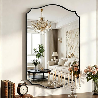 Black Vanity Wall Mirror 30"x22", Scalloped Edge Bathroom Mirror | Rust-Proof Metal Frame, Hangs Vertically/Horizontally, Decorative Bathroom Mirror, For Vanity, Bedroom & Entryway
