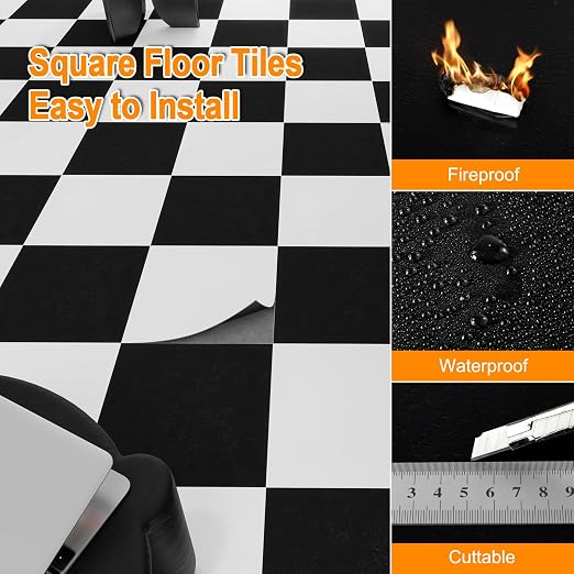 Peel and Stick Floor Tile 30-Pack 12 x 12 inch,Black and White Self-Adhesive Waterproof Vinyl Flooring Plank for Bathroom,Kitchen, Dining Room, Bedrooms, Cover 30 Sq. Ft (15 Tiles per Color)