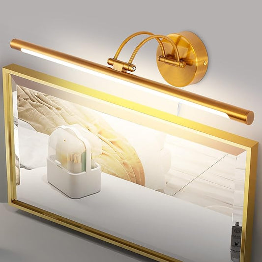 MantoLite 24'' Picture Lights for Wall,Vanity Lights for Bathroom,Plug-in or Hardwired,12W 3000K LED Modern Bathroom Lighting Fixtures Over Mirror and Wall Lights for Bedroom(Brass)