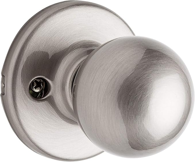 Kwikset Polo Dummy Door Knob, Single Sided Handle for Closets, French Double Doors, and Pantry, Satin Nickel Non-Turning Interior Push/Pull Door Knob, with Microban Protection