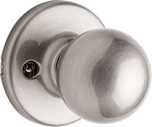 Kwikset Polo Dummy Door Knob, Single Sided Handle for Closets, French Double Doors, and Pantry, Satin Nickel Non-Turning Interior Push/Pull Door Knob, with Microban Protection
