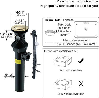 Gold Finish Bathroom Faucet 8 Inch Widespread Polished Brass,Two-Handle Sink Faucet 3 Hole with Brass Pop up Drain Assembly, F-8303-PB