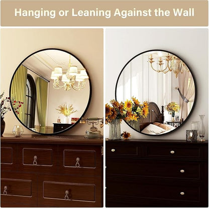 HARRITPURE Round Mirror 30 Black Wall Mounted Circle Mirrors | Vanity Mirror with Aluminum Alloy Frame, Modern Decoration for Bathroom, Living Room, Vanity, Bedroom, Entryway