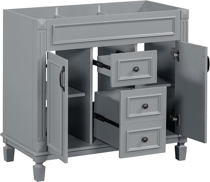 36" Bathroom Vanity Without Top Sink,Modern Freestanding Bath Storage Cabinet with 2 Soft-Close Doors and 2 Drawers,Solid Wood Vanity Only,Water Resistant,Easy to Assemble,Grey