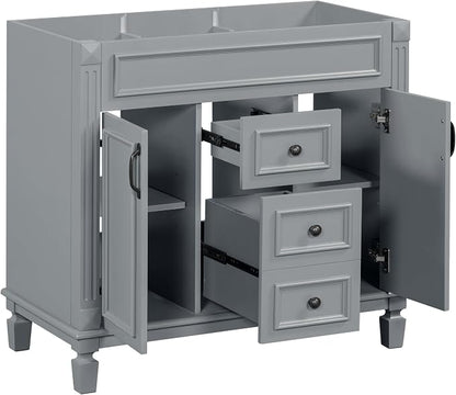 36" Bathroom Vanity Without Top Sink,Modern Freestanding Bath Storage Cabinet with 2 Soft-Close Doors and 2 Drawers,Solid Wood Vanity Only,Water Resistant,Easy to Assemble,Grey