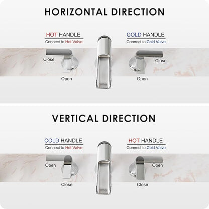 Chrome Modern Bathroom Faucet Waterfall 4-8 Inch 3 Hole Bathroom Sink Faucet Widespread with Pop-up Drain and cUPC Supply Line, 2 Handle for Vanity, Lavatory, Restroom, Apartment, Brass Material