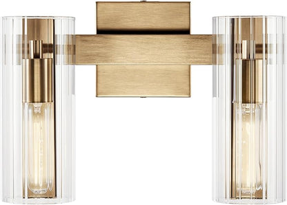 Kichler Jemsa 2 Light Vanity, Modern Light with Clear Fluted Glass in Champagne Bronze for Bathroom or Powder Room (9.75" x 13.75"), 55167CPZ
