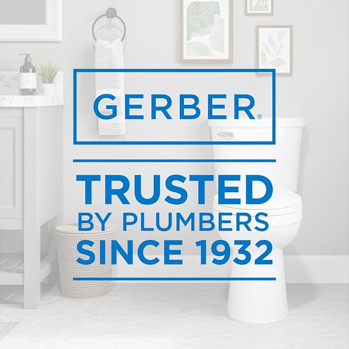 Gerber Maxwell Crest Elongated Two-Piece Toilet, Soft-Close Seat, White | Efficient flush clears the bowl with ease | Tool-free install kit with wax ring included | Glazed trapway prevents clogs