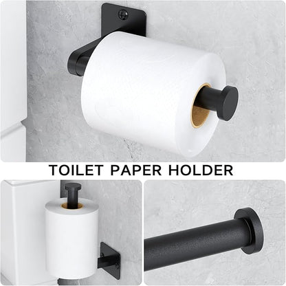KLJKPA 4-Piece Bathroom Hardware Set, 32 inch Bathroom Towel Holder | Black Bathroom Accessories Set, Towel Racks for Bathroom, Robe Towel Hooks, Toilet Paper Holder Wall Mounted
