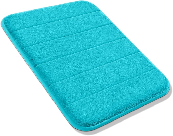 Yimobra Memory Foam Bath Mat, Super Soft Absorbent Bathroom Rug Non Slip, Quick Dry, Machine Washable Floor Carpet for Tub Shower, Home Decor Accessories, 24x17, Lake Blue
