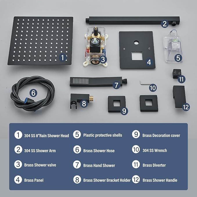 Shower Faucet 10 Inches Matte Black Shower System with Rainfall Shower Head and Handheld Spray Bathroom Luxury Rain Shower Faucet Set Complete Wall Mounted