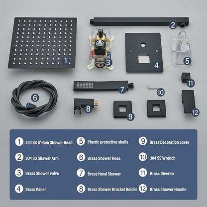 Shower Faucet 10 Inches Matte Black Shower System with Rainfall Shower Head and Handheld Spray Bathroom Luxury Rain Shower Faucet Set Complete Wall Mounted