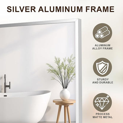 FICTOR Bathroom Vanity Mirror for Over Sink, 30" x 36", Silver | Anti-Rust Frame, Shatterproof Tempered Glass, Vertical/Horizontal Wall Mounted Mirror for Bedroom, Entryway, Living Room