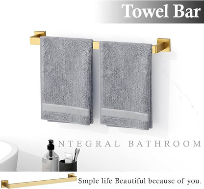 5-Piece Brushed Gold Bathroom Accessories Set 23.6 Inch Towel Bar Set. | ﻿ SUS 304 Stainless Steel Bathroom Hardware Set Towel Racks for Bathroom, Robe Towel Hooks, Toilet Paper Holder Wall Mounted.