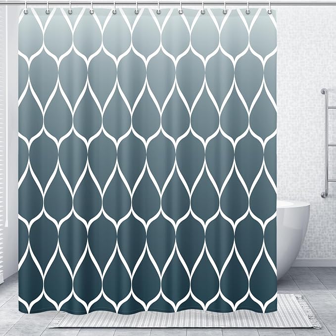 Gelbchu Geometric Shower Curtain for Bathroom, Ombre Aegean Blue, 72x72 | with Hooks, Premium Polyester, Quick Dry, Water Repellent, Machine Washable, Rustproof Grommets, Modern Minimalist