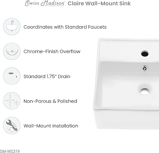 Swiss Madison SM-WS319 Claire Compact Ceramic Wall Hung Sink