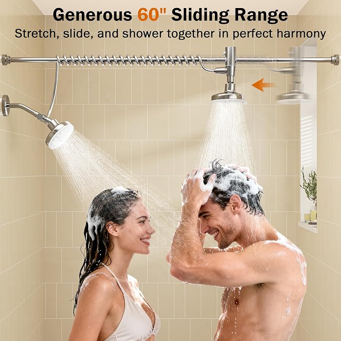 Dual Shower Head with Original Adjustable Slider, Double Showerhead, Chrome | High Pressure, Two People, 2 Showerhead System for Couples, Renter-Friendly, SPA-Like, Bathroom Gift for Women Men