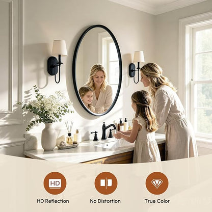 Black Oval Bathroom Mirror 20x28 Inch | Vanity Wall Mirror, Crystal-Clear HD Glass, Rust-Proof Aluminum Frame, Inner-Curved Decor for Bedroom, Entryway Renovation