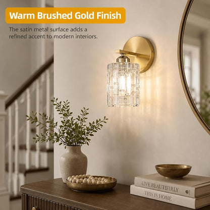 2-Pack 1-Light Modern Matte Black Crystal Wall Sconces, Hardwired Indoor Bathroom Vanity Light Fixtures, Crystal Over Mirror Lamps for Living Room, Bedroom, Hallway