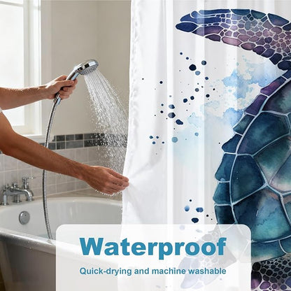 Funny Sea Turtle Shower Curtains Ocean Animal Cartoon Kids Theme Cloth Fabric Bathroom Decor Sets with Hooks Waterproof Washable 72W x 78H inches Teal Purple