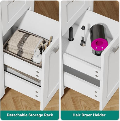 YOURLITE 36" Bathroom Vanity with Sink, White Bathroom Vanity and Sink Combo with Faucet & Pop Up Drain Set,Traditional Vanity with Dark Green Glass Bowl