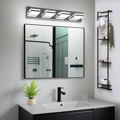 IZORRO LED Modern Bathroom Lights Fixtures(4-Light,Dimmable),Chrome Acrylic Wall Lighting,Vanity Lights for Bathroom Over Mirror - 6000k 24In （No Assembly Required）