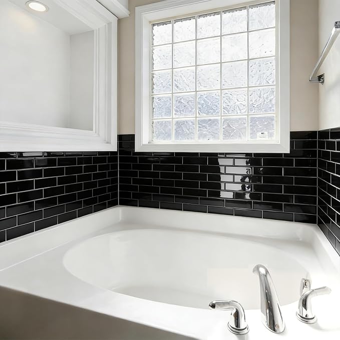 Art3d Subway Design Wall Tile, Peel and Stick Backsplash, 10-Pack, Black | 12 x 12 Inch, Water Resistant, Durable, Easy to Installation, Coastal Style, for Modern Home Decor, Kitchen, Home Improvement