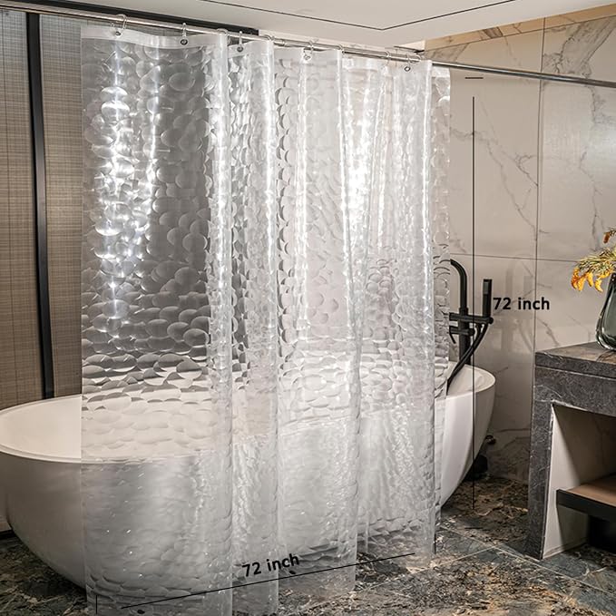 Shower Curtain Liner, 100% Waterproof EVA Shower Curtains with 3 Duty Heavy Bottom Magnets and 12 Rust Proof Grommets, 72x72 Weighted Shower Liner for Shower Stall, Bathtubs