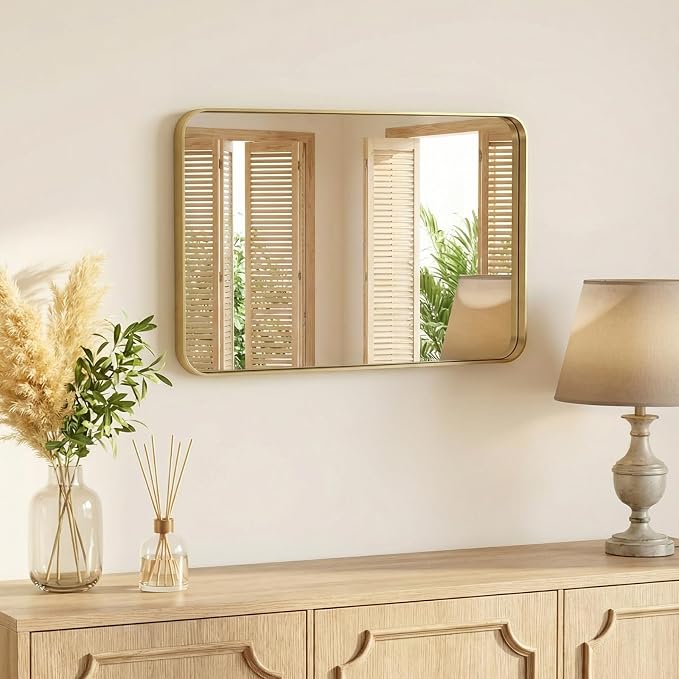 NEWBULIG 24"x40" Wall Mirror, Bathroom Mirrors for Over Sink, Glod | Matte Metal Framed Vanity Mirror with Tempered Glass, Entryway, Living Room, Bedroom