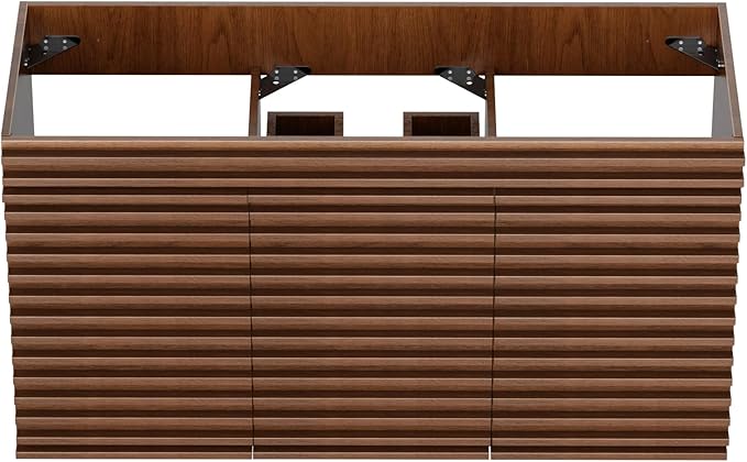ROOMTEC 48" Bathroom Vanity, Mid-Century Wall Mounted Floating Cabinet with 2 Closing Doors, Wood Grain Texture, Walnut (Sink Basin Not Included)