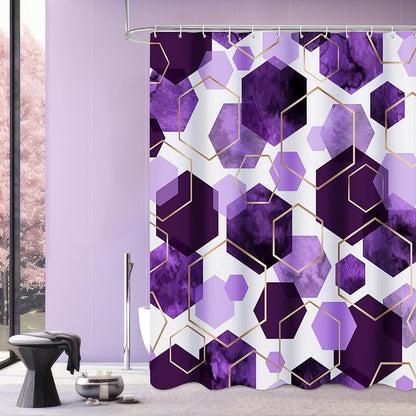 Litabel Long Shower Curtain for Bathroom, Geometric Bathroom Decor 72x78 | Long Modern Minimalist Shower Curtais, Purple Geometric Art Print Abstract Waterproof Bath Curtain