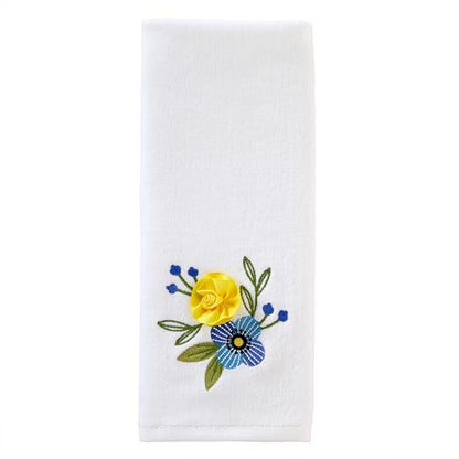 SKL Home Summer Floral Hand Towel Set-2pc, 100% Cotton, Embroidered, White | Soft velour with 3D embellishment. For use in the bathroom, kitchen, or any sink space & makes a great gift.