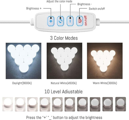 LED Vanity Lights for Mirror Hollywood Style USB Fill Light Adjustable Color and Brightness Mirrors Lights Stick on Makeup Table,Bathroom,Dressing Room (No Mirror Include) (10 Bulbs)