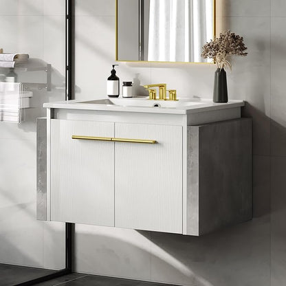 YITAHOME Bathroom Vanity 24 Inch White Soft-Closing Double Extra Large Doors Bathroom Floating Modern Vanity