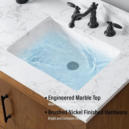 Vanity Art 60 inch Double Sink Bathroom Vanity, Vanity Cabinet with Doors and Shelf, Modern Wood Bathroom Vanity with White Marble Top, Solid Wood Frame, 3 Functioning Drawers, VA7060DE