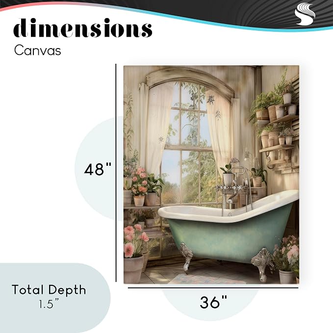 Bathroom Floral Filled Shelves, 36 x 48 Inch Canvas Wall Art | Stupell Industries · By Lettered and Lined · Ready to hang · Serene cottage charm for bathroom spaces · Made in USA