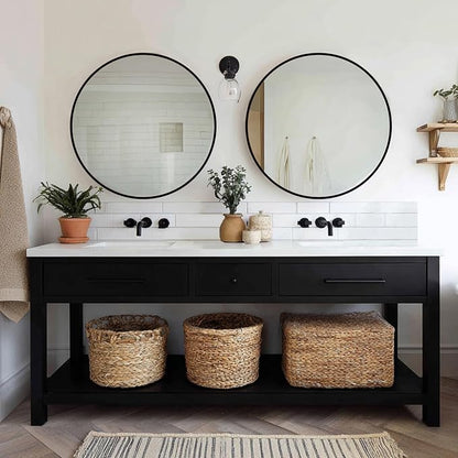 Round Mirror 24 inch, 2 Pack Circle Mirror, Matte Black Metal Frame | High Definition Mirror, Waterproof, Sturdy, Circle Mirror for Bathroom, Bedroom, Entryway, Living Room, Wall Décor