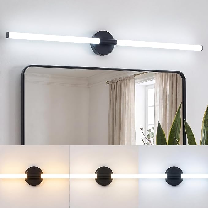 URSOLA 48" Modern LED Bathroom Light Fixtures, Matte Black 3CCT Dimmable Bathroom Vanity Light Over Mirror, Bathroom Vanity Bath Bar Lights with 360° Removable Acrylic Light Tube