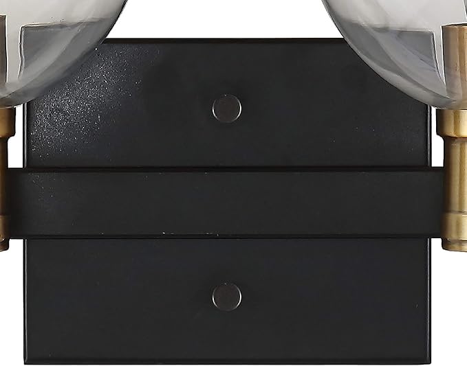 JONATHAN Y 14.5" Black/Brass Gold Vintage Wall Sconce, LED Vanity Light for Bathroom Bedroom Entryway, Clear Glass Globe Shade, Modern Industrial Arched Lamp, LED Bulb Included (JYL3527A)