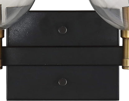 JONATHAN Y 14.5" Black/Brass Gold Vintage Wall Sconce, LED Vanity Light for Bathroom Bedroom Entryway, Clear Glass Globe Shade, Modern Industrial Arched Lamp, LED Bulb Included (JYL3527A)