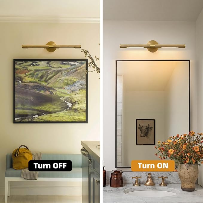 Museum Gallery Bathroom Picture Light - 24 Inch Long Gold Brass Dimmable Hardwired Wall Sconces with E12 Bulb - Frame Pictures Art Deco Sconce Lights for Painting Photo Artwork Library Vanity Over