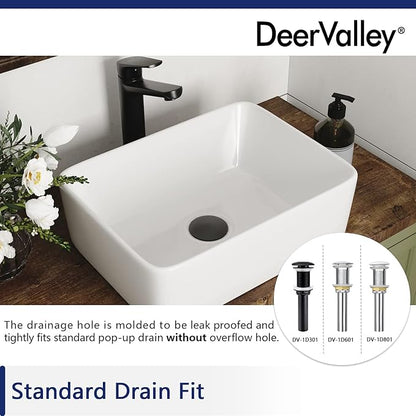 Rectangle Vessel Sink, Deervalley DV-1V0048 Liberty 16" x 12'' White Bathroom Sinks Ceramic Above Counter Sink Bowl