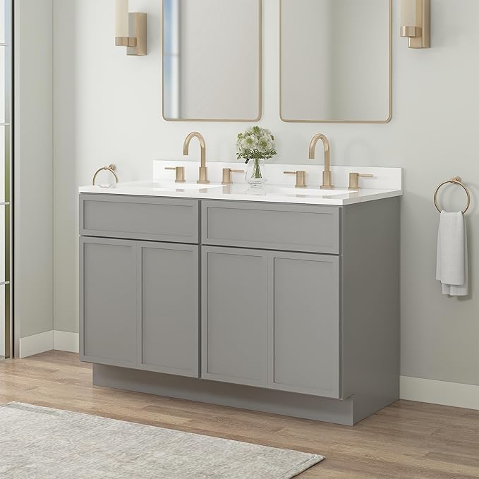 Vanity Art 48 Inch Bathroom Vanity Base Cabinet Double Sink Top (Without Sink), Soft Closing Door, Storage Unassembled Cabinet, Grey, 2ea 24 Inch Cabinet Combo