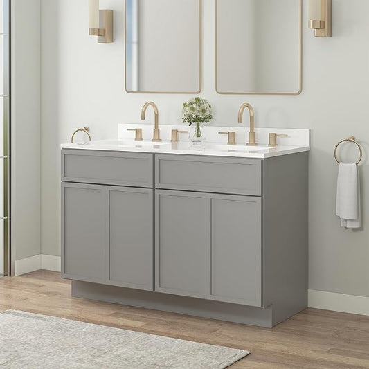 Vanity Art 48 Inch Bathroom Vanity Base Cabinet Double Sink Top (Without Sink), Soft Closing Door, Storage Unassembled Cabinet, Grey, 2ea 24 Inch Cabinet Combo