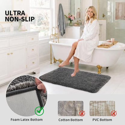 ILANGO Dark Gray Bathroom Rugs 48" × 24" Non Slip & Super Absorbent Extra Thick Soft, Washable Bath Mat for Floor, Microfiber Plush Shaggy Bath Rug with Rubber for Bathtub Shower Room Sink