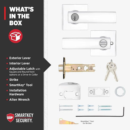 Kwikset Breton Entry Door Handle with Lock and Key, Secure Keyed Reversible Lever Exterior, Doorlock, For Front Entrance and Bedrooms, Polished Chrome , Pick Resistant Smartkey Rekey Security