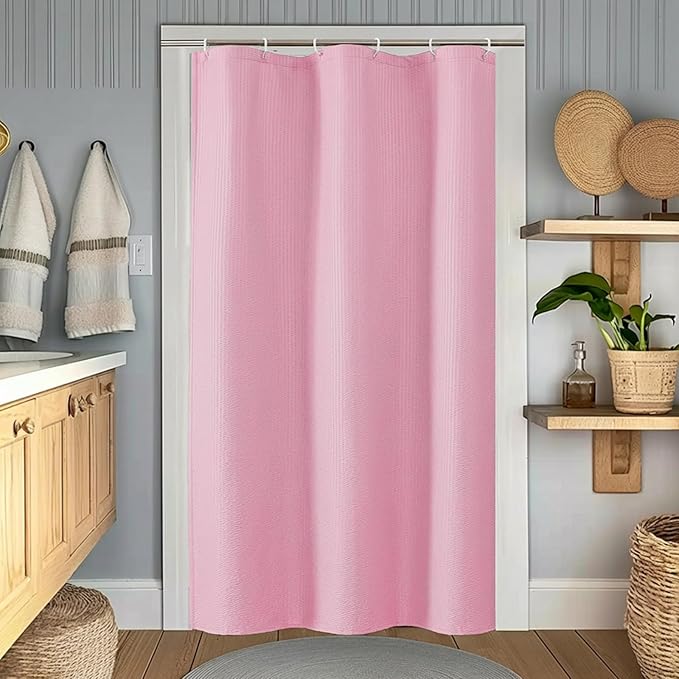 OWENIE Hot Pink Stall Shower Curtain for Bathroom, 3D Embossed Textured Fabric Small Shower Curtain for Narrow Stall Size, Machine Washable Water Resistance, Hotel Style, 36" W x 72" L, Hot Pink