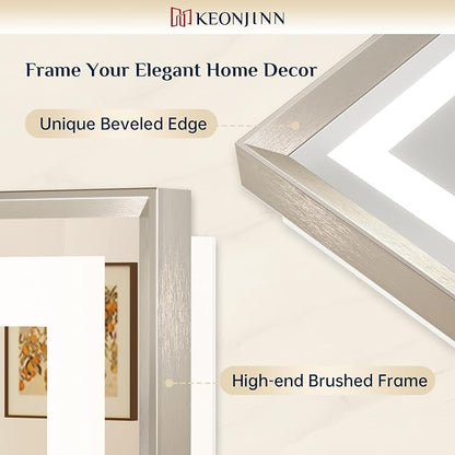 Keonjinn 24x30 Inch Brushed Nickel LED Bathroom Mirror with Lights | Frontlit & Backlit, Lighted Bathroom Mirror, HD Tempered Glass, 3 Color Temperatures, Anti-fog, Stepless Dimmable