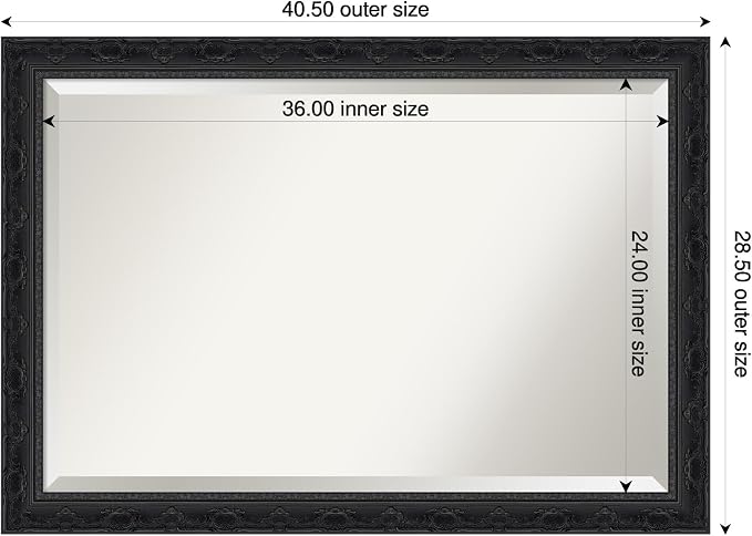 Amanti Art Black Bathroom Mirror for Over Sink, 28x40 Filigree Gloss Black Rectangle Vanity Mirror, Large Traditional Frame, Hangs Horizonally and Vertically, Bathroom Wall Decor, Beveled Edge