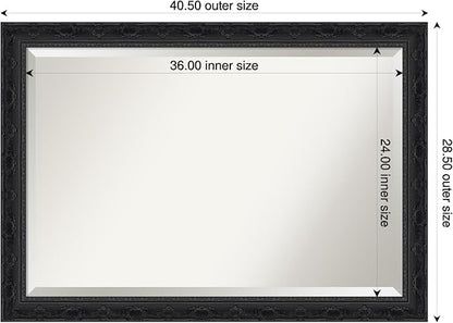 Amanti Art Black Bathroom Mirror for Over Sink, 28x40 Filigree Gloss Black Rectangle Vanity Mirror, Large Traditional Frame, Hangs Horizonally and Vertically, Bathroom Wall Decor, Beveled Edge